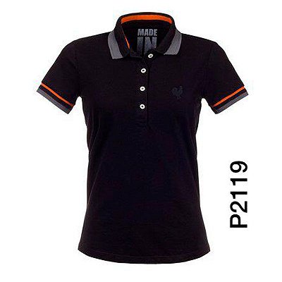 Polo Feminina Preta Friso P2119 - Made In Mato