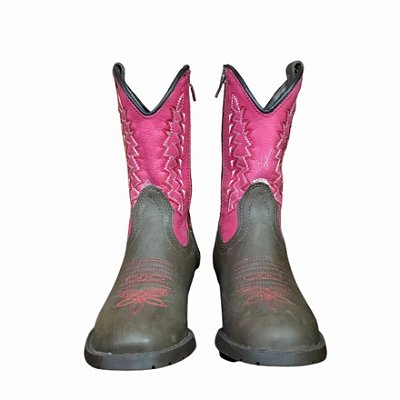 Bota Texana Mexicana Infantil - Café/Pink Ref. 12-618