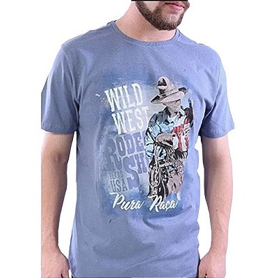 Camiseta Masc Pura Raça Rodeio Azul Indigo