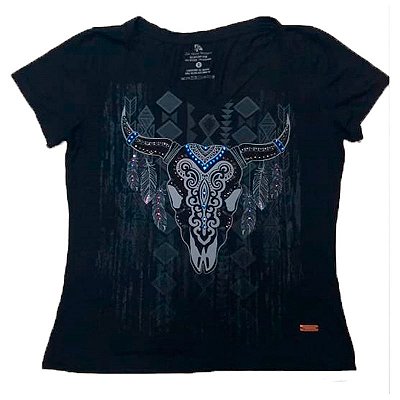 T-Shirt Preta Cabeça Boi Seca - Zoe Horse Western