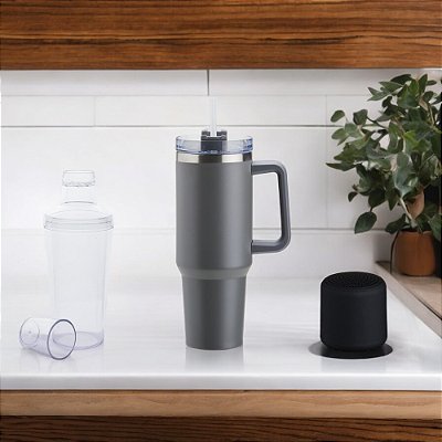 Kit Copo Térmico Com Caixa De Som e Coqueteleira Presente