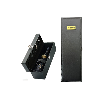 Maleta Porta Vinho Personalizada Para 1 Garrafa Com 4 utensílios