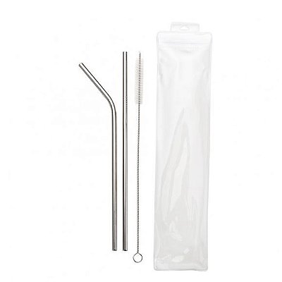 Kit Canudos Inox c/ Escova Limpadora
