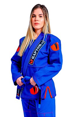 Kimono Jiu Jitsu Feminino 100% Algodão Trançado Azul Royal | Raptor Classic