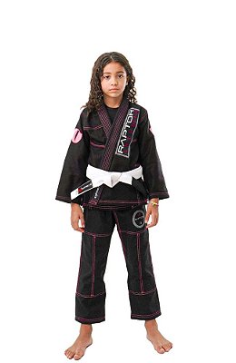 Kimono Jiu Jitsu Infantil Feminino 100% Algodão Trançado Preto Raptor Co | Artemis