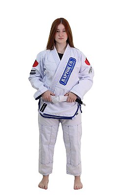 Kimono Jiu Jitsu Feminino 100% Algodão Trançado Branco | Raptor Born PRO