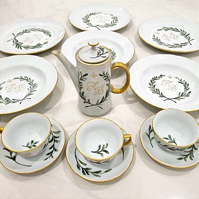 Jogo de café em Porcelana Legítima é 100% Pintado à Mão