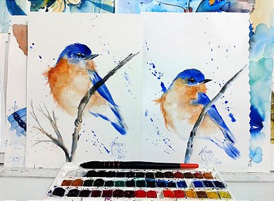 Gravura de Pintura de Aquarela Pássaros