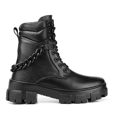 Coturno Feminino Ester Couro Corrente Preto