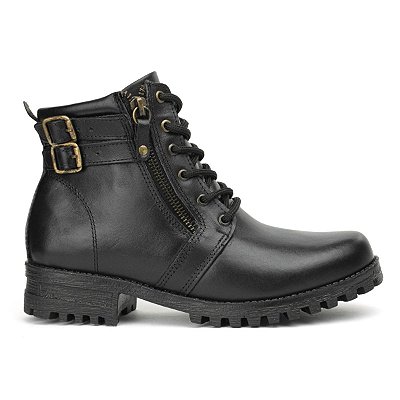 Coturno Feminino Juliete Couro com Cadarços Preto