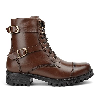 Coturno Feminino Juliete Couro com Cadarços Marrom Capuccino