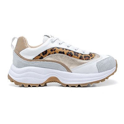 Tênis Feminino Casual Sneaker Paloma Couro Branco Cinza Oncinha