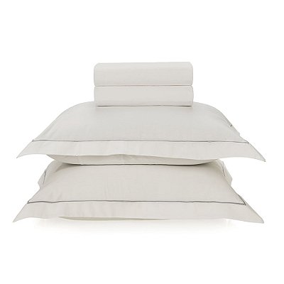 Jogo de Cama Casal Karsten 200 Fios Percal 100% Algodão Deliz Branco/Cinza