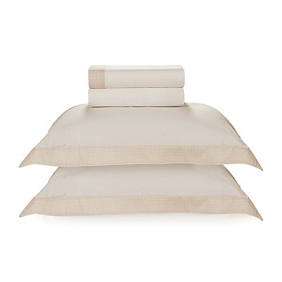 Jogo de Cama Casal Karsten 200 Fios 100% Algodão Cecília Branco/Bege