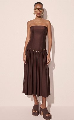 Vestido Longo Rebites Marrom