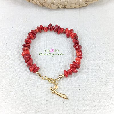 Pulseira de Iansã Cascalho Natural Coral Umbanda
