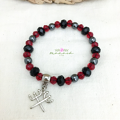 Pulseira de Exu Pombagira Umbanda Cristal de Vidro Hematita