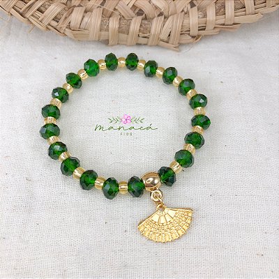 Pulseira de Cigana Esmeralda Umbanda Cristal de Vidro