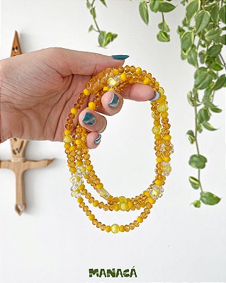 Guia de Erês – Cristais de Vidro 6 mm e Contas Florzinhas com Firma de Murano | Dourado e Amarelo | Umbanda e Candomblé