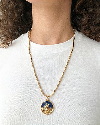 Colar Veneziano Medalha Ogum - Proteção, Lei e Coragem - Prata ou Dourado