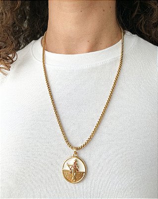 Colar Veneziano Medalha Malandro - Dourado, Proteção e Astúcia - 50cm