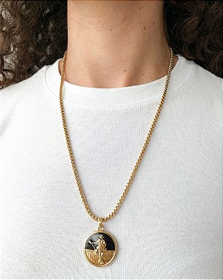 Colar Veneziano Medalha Malandro - Dourado, Luta, Vitória e Proteção - 50cm