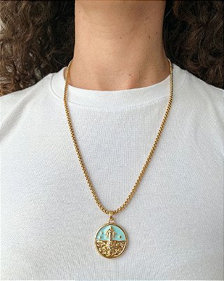 Colar Veneziano Medalha Iemanjá - Rainha do Mar e Proteção - Prata ou Dourado