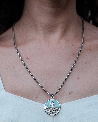 Colar Veneziano Medalha Iemanjá - Rainha do Mar e Proteção - Prata ou Dourado