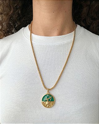 Colar Veneziano Medalha Oxóssi - Fartura, Conhecimento - Prata ou Dourado