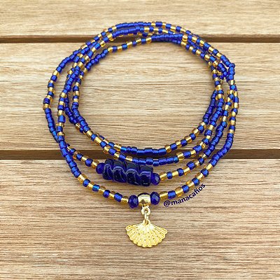 Guia de Ciganos – Fio de Conta | Azul Escuro e Dourado – 60 cm