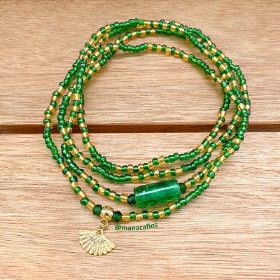 Guia de Ciganos – Fio de Conta | Verde e Dourado – 60 cm