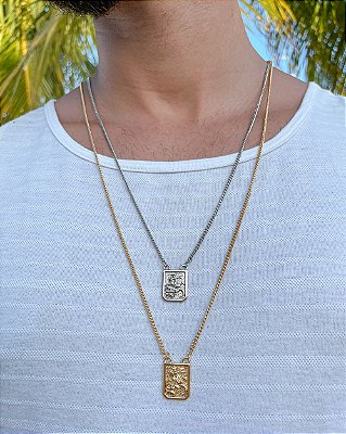 Escapulário de São Jorge – Aço com Corrente Elo Grumet | Dourado ou Prateado