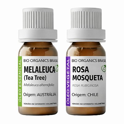Kit Óleo Essencial Melaleuca 10ml + Óleo Vegetal Rosa Mosqueta 10ml