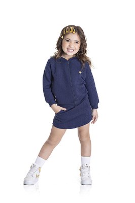 Conjunto Azul Jaqueta c/ pingente + short saia c/ bolso - Costão Têxtil