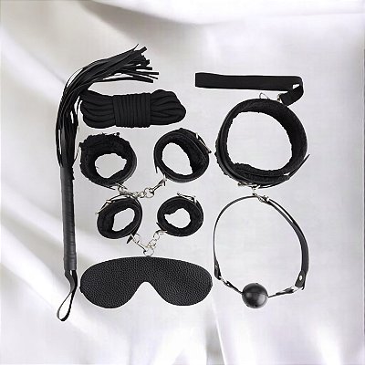 Kit BDSM 8 Peças Couro Sintético e Pelúcia - 50 tons de Cinza