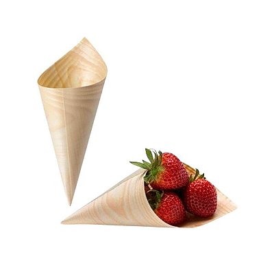 Cone Em Lâmina De Madeira 12,5cm 100% Biodegradável - 50un