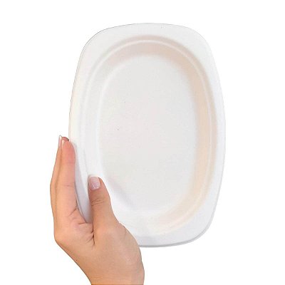 Bandeja Oval Bagaço De Cana 23x16cm Biodegradável - 125un