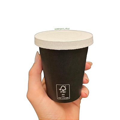 Copo Papel Preto 270ml com Tampa Papel Branca - 100un