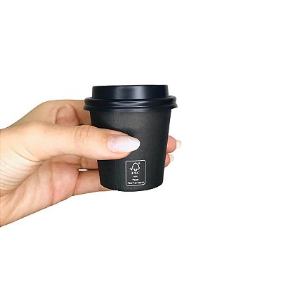 Copo Papel Preto 110ml Bio com Tampa Bico Preta - 50un