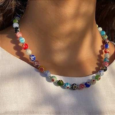 Colar Murano Millefiori , 50 cm .