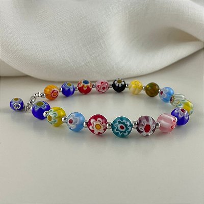 Pulseira Murano Millefiori , 20 cm.