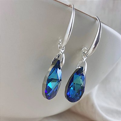 Brincos em prata 924 com cristal austríaco 6106, bermuda Blue.