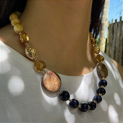 Colar Luxor - sol e lápis ( lepidolita e murano )