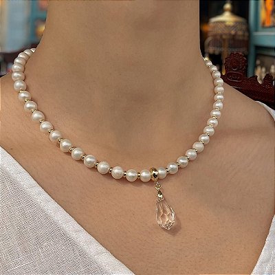 Colar “Lótus de Luxor” ( pérolas e cristal )