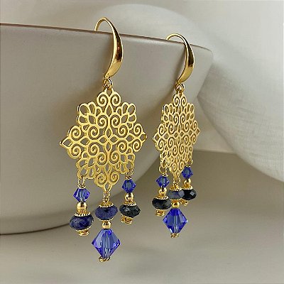 Brincos “Constelação de Dendera” ( sodalita e cristais )