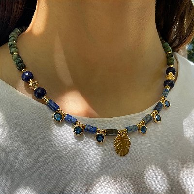 Colar “Jardins de Fayum” ( turquesa e lápis lazuli )