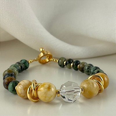 Pulseira Limone Di Amalfi ( jade amarela e turquesa )