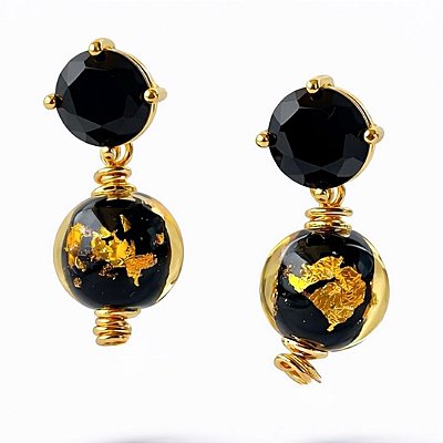 Brincos “Oro Nero” ( murano e pedra zircônia )