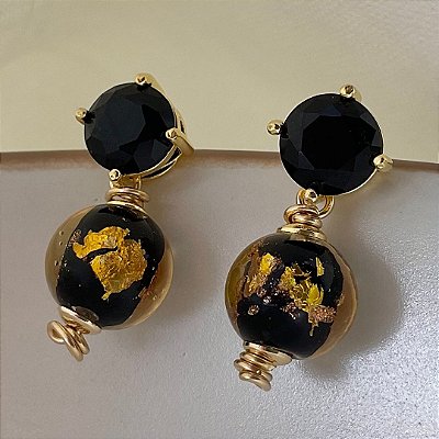 Brincos “Oro Nero” ( murano e pedra zircônia )