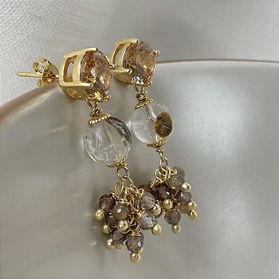 Brincos “Ambra di Capri” ( quartzo rutilo e zircão )